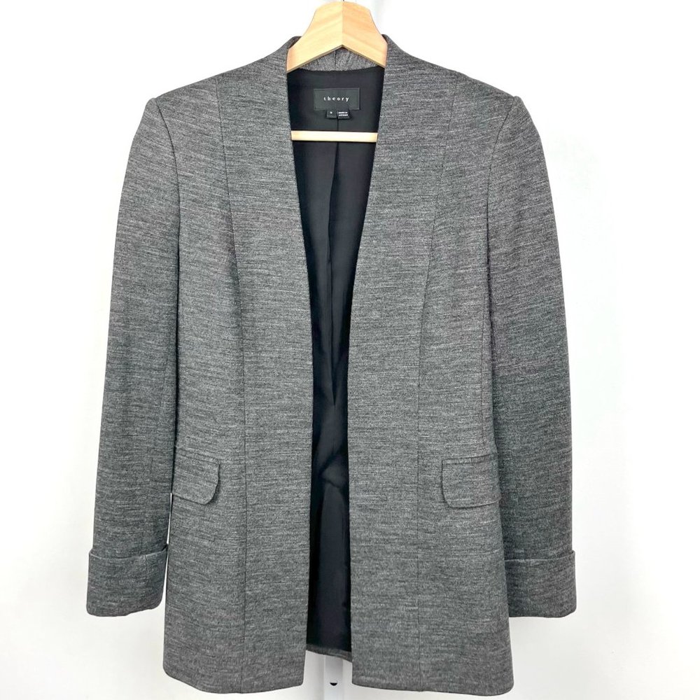 Theory Tivona Blazer Open Front Collarless Cuffed Jacket Gray LIKE NEW Size 0